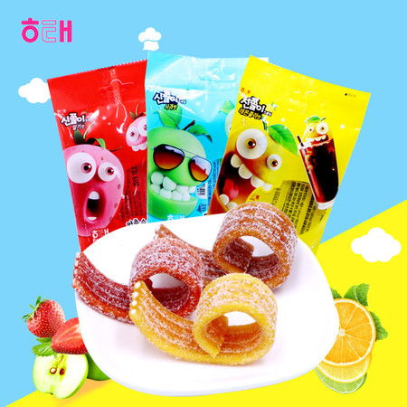 韓國進口食品海太草莓蘋果軟糖60gx2袋長舌頭軟糖酸甜果汁橡皮糖